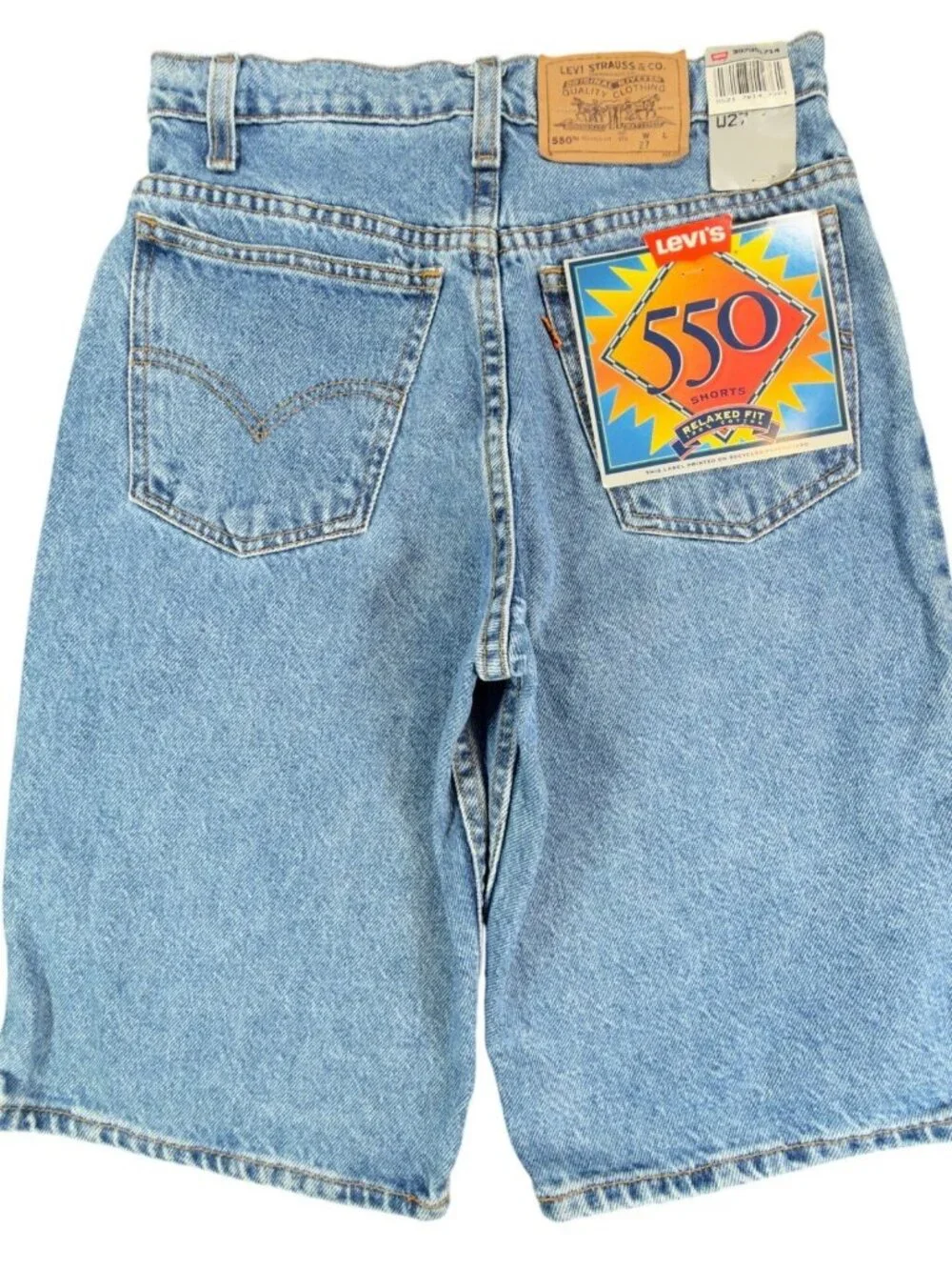 Levi's 550 Vintage 90s Blue Cotton Shorts W27 Relaxed Orange Tab NOS